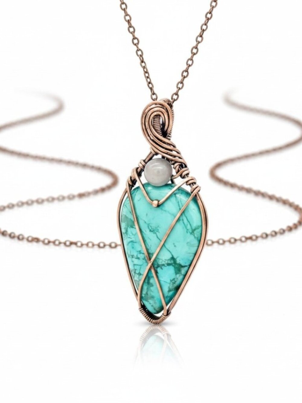 Natural Arizona Turquoise & Rose Quartz Pendant, Antiqued Pure Copper